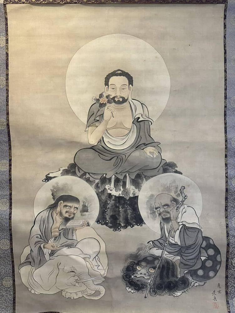 送料無料　画壇院展作品　大幅掛け軸　琵琶　紙本・肉筆　210×85ｃｍ 送料無料 画壇院展作品 大幅掛け軸 琵琶 紙本・肉筆 210×85cm